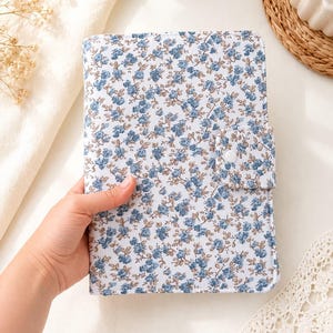 Floral Book Sleeve, Cotton Fabric Book Wrap with Pen Holder