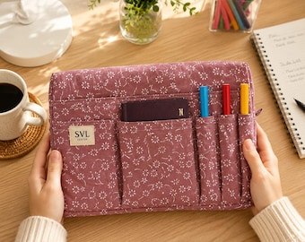 Cotton Zipper Journal Organizer Pouch, Travel Journal Storage Bag, Planner and Stationery Bag