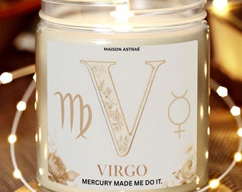 VIRGO Zodiac Scented Candle, Coconut Apricot Wax, Birthday Gift