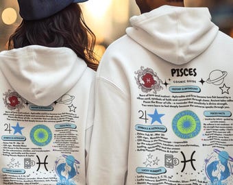 PISCES Cosmic Guide Hoodie - Personalisiertes Unisex Astrologie Handmade Sweatshirt - Benutzerdefinierte Geburtstags-Pisces Geschenke