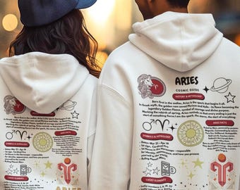 Sudadera con capucha del signo zodiacal Aries – Guía de astrología cósmica, regalo de cumpleaños