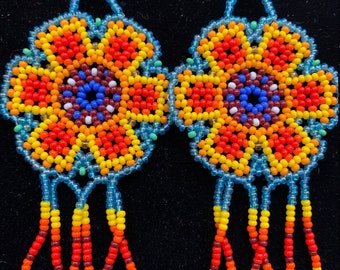 Huichol Beaded Flower Design Multicolor Dangle