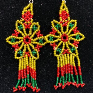 Huichol Beaded Dangle Earring - translucent multicolor beads
