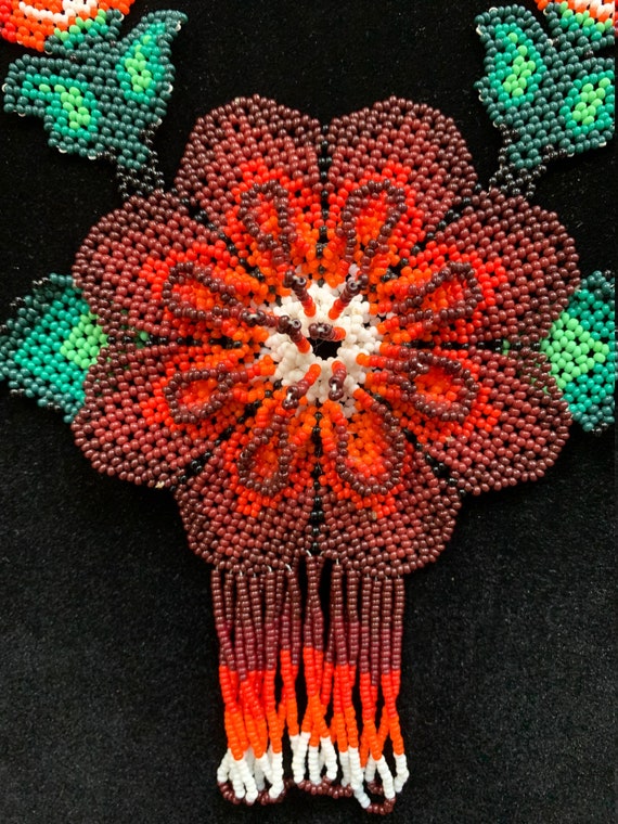 Huichol Beaded Flower Necklace & Earrings Set - image 2