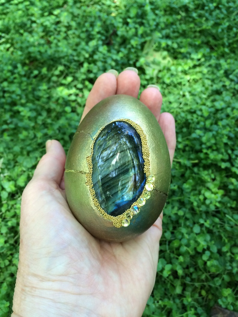 Green/Gold goose egg set with Laborite and Swarovski rhinestones image 2