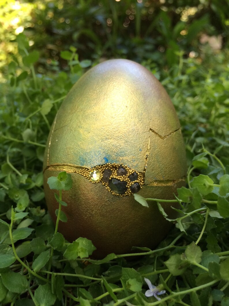 Green/Gold goose egg set with Laborite and Swarovski rhinestones image 4