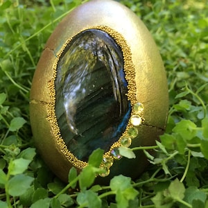 Green/Gold goose egg set with Laborite and Swarovski rhinestones image 1