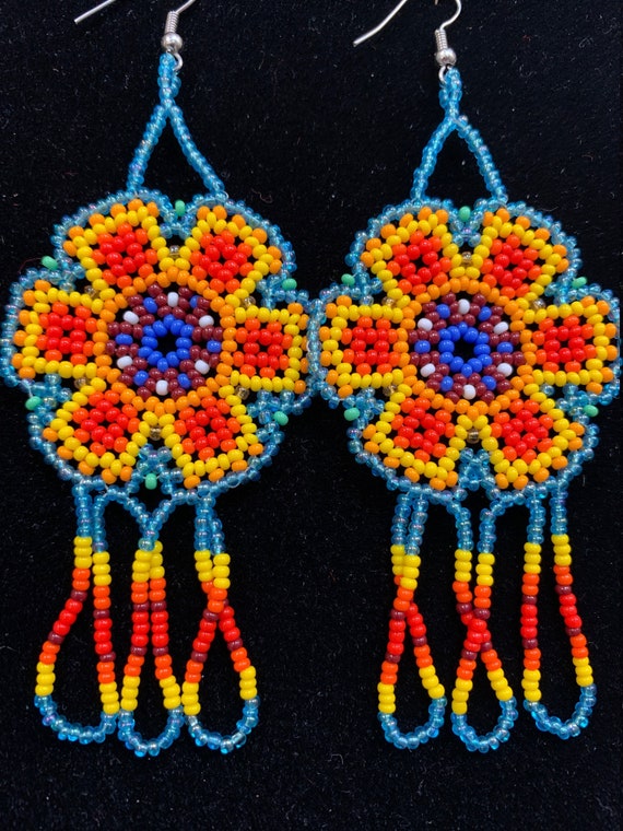 Huichol Beaded Flower Design Multicolor Dangle