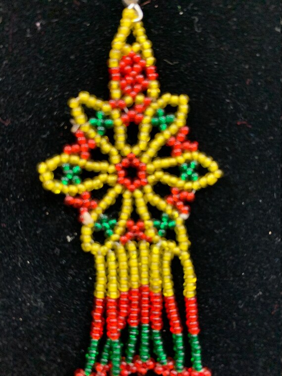 Huichol Beaded Dangle Earring - translucent multi… - image 2
