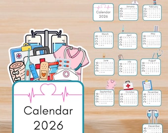Nurse Calendar, 2026 Medical Calendar 2026 Office Supply Monthly Calendar, Digital Printable, Custom PDF, Instant Personalized Download