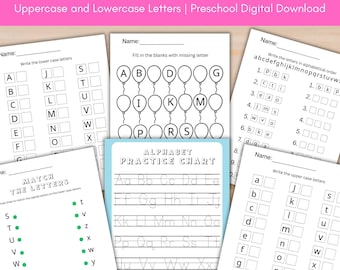 Alphabet Tracing Worksheets A-Z, Preschool Uppercase & Lowercase Letter Writing Practice, Pre-k, Kindergarten Alphabet Activities Printable