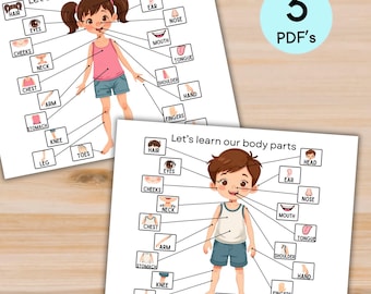 Body Parts Matching Activity, Toddler Printable Busy Book, Preschool Learning Educational Binder Worksheets, Quiet Time Fine Motor Skills