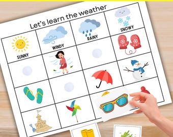 Weather Matching Activity, Toddler Printable Busy Book, Preschool Learning Educational Binder Worksheets, Quiet Time Fine Motor Skills, PDF