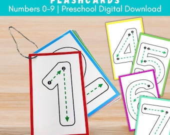 Number Tracing 0-9 Flashcards, Preschool Instant Download Pre-K Handwriting Practice, Kindergarten Learning Numbers, PDF Printable Digital