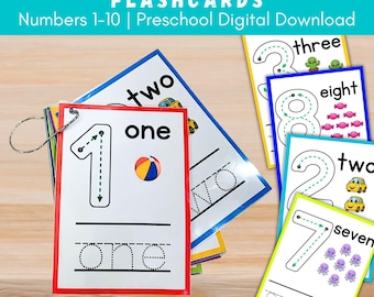Number Tracing 1-10 Flashcards, Preschool Instant Download Pre-K Handwriting Practice, Kindergarten Learning Numbers, PDF Printable Digital
