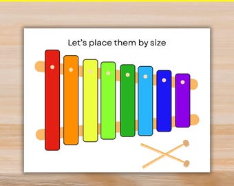Xylophone size sorting, Toddler Printable Busy Book, Preschool Learning Educational Binder Worksheets, Quiet Time Fine Motor Skills, PDF
