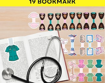 Nurse Bookmark Gift, 19 Magnetic Reader Medical Bookmark, Office Supply, Digital Printable, Custom PDF, Instant Download Book Lover
