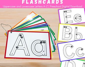 Alphabet tracing Flashcards A-Z, Uppercase and Lowercase Letter Writing Practice, Preschool, Pre-K, Kindergarten Handwriting Printable cards