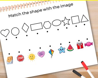 Geometric Shape Matching, Toddler Printable Busy Book, Preschool Learning Educational Binder Worksheets, Quiet Time Fine Motor Skills, PDF