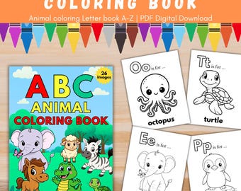 Animal Alphabet Coloring Book A-Z, Uppercase and Lowercase Letter Reading, ABC Coloring Pages Preschool, Pre-K, Kindergarten Printable
