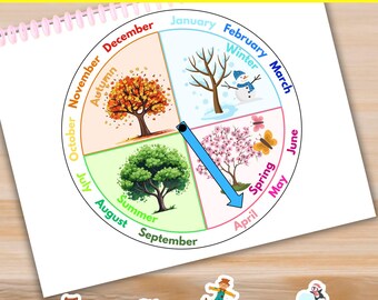 Season wheel PDF, Toddler Busy Book, Preschool Learning Educational Binder Worksheets, Quiet Time Fine Motor Skills