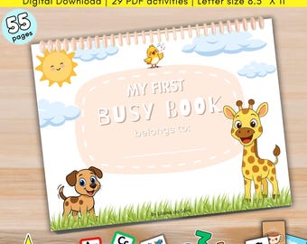Printable Busy Book for Preschool Toddlers Activity Binder Educational Worksheets Quiet Time Fine Motor Skills Instant Printable Download