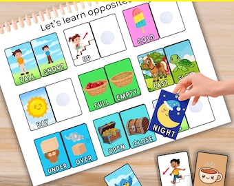Opposites Matching Activity, Toddler Printable Busy Book, Preschool Learning Educational Binder Worksheets, Quiet Time Fine Motor Skills