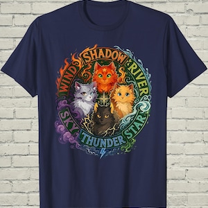 Fantasy Clan Cat Shirt, Elemental Feline Aesthetic, Birthday Gift For Teen, Celestial Pet Tee, Bookish Reader Top, Wild Fiction Merch