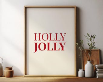 Arte de pared imprimible Holly Jolly, decoración navideña minimalista, impresión navideña escandinava festiva, arte de pared navideño moderno, póster de descarga instantánea