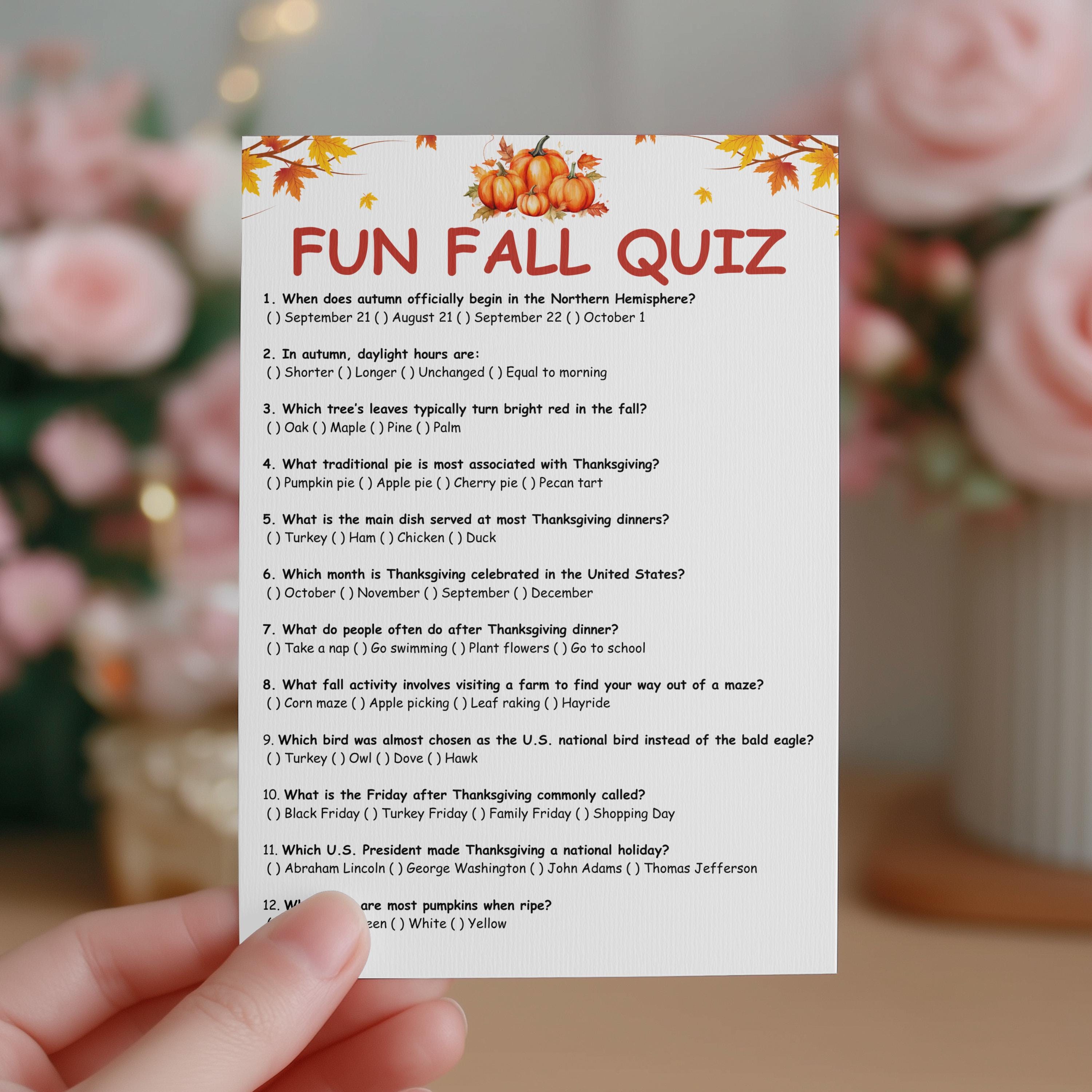 Fall Trivia Game, Autumn Printable Party Family Fun Enjoyable ...