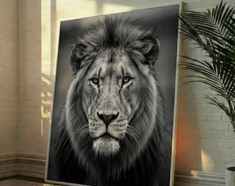 Black and White Lion Portrait Poster | Museum-Grade Archival Wall Art