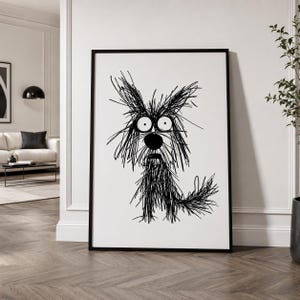 Funny Dog Wall Art, Black and White Dog Poster, Scribble Pet Decor, Dog Lover Gift,