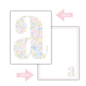 Carta da lettere minuscola personalizzata con iniziale floreale rosa / Biglietti d'auguri piatti personalizzati con monogramma / Carta da lettere floreale / Regalo per lei
