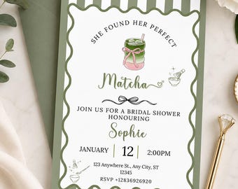 Editable Matcha Bridal Shower Invitation • Green Tea Theme Invite • 5×7 Printable