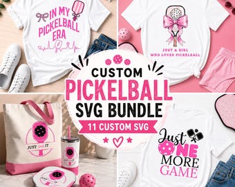 Paquete de 11 archivos SVG y PNG de pickleball, conjunto de imágenes prediseñadas de pickleball, diseños de camisetas de pickleball, archivos de corte Cricut para uso comercial, paquete de archivos SVG deportivos