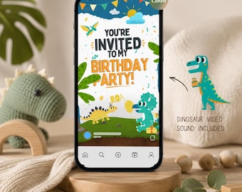 Dinosaur Birthday Video Invitation | Editable Canva Template | Digital Download