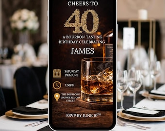 Bourbon Tasting Birthday Invitation, Whiskey Party Mobile Invite (Canva Template)