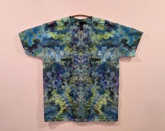 L Handmade Tie Dye Ice Dye Shirt a Unique One of a Kind Colorful Cotton Tee Mens Unisex Boho Festival Gift Artistic Hand Dyed Wearable Art