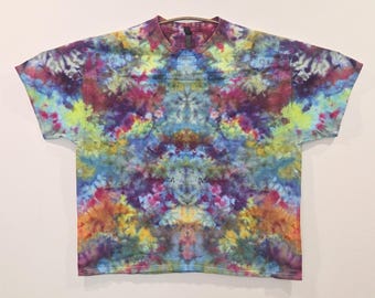 Camisa teñida con hielo y teñido anudado hecha a mano, talla 3XL, una camiseta de algodón colorida única en su tipo para hombre, regalo unisex bohemio para festivales, arte artístico teñido a mano para vestir.