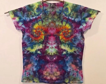 L Handmade Womens Tie Dye Ice Dye Shirt a Unique One of a Kind Colorful Cotton Tee Unisex Boho Festival Gift Artistic Hand Dyed Wearable Art