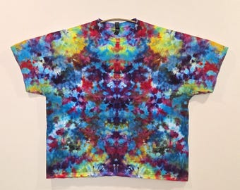 Camiseta 3XL hecha a mano con teñido anudado y teñido con hielo, una camiseta de algodón colorida, única y exclusiva para hombre y mujer, estilo boho, regalo para festivales, arte artístico teñido a mano para vestir.