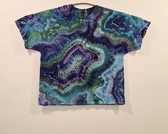 Camisa teñida con hielo y teñido anudado hecha a mano, talla 3XL, una camiseta de algodón colorida única en su tipo para hombre, regalo unisex bohemio para festivales, arte artístico teñido a mano para vestir.