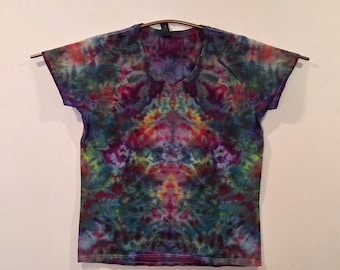 L Handmade Womens Tie Dye Ice Dye Shirt a Unique One of a Kind Colorful Cotton Tee Unisex Boho Festival Gift Artistic Hand Dyed Wearable Art