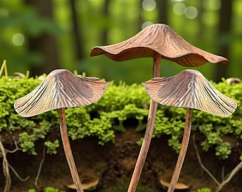 Rustic Iron Mushroom Garden Stakes – Metal Garden Ornaments Yard Art, Nature Lover Gift