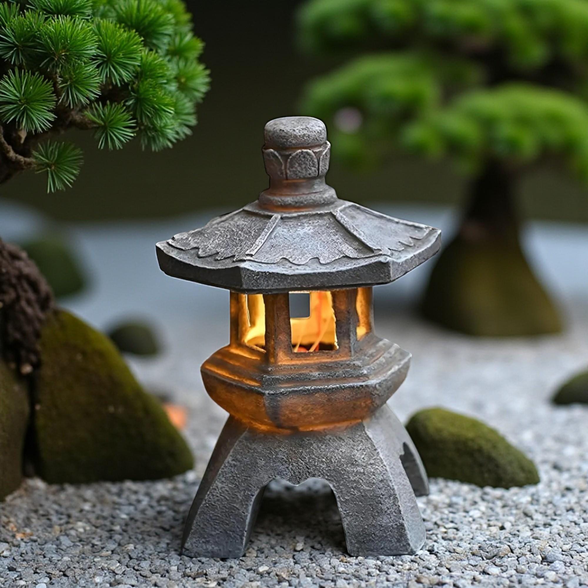 Solar Pagode Laterne – Gartenleuchte In Steinoptik Aus Harz, Japanischer Zen-Stil, Solarbetrieben, 8-10 Std. Leuchtdauer