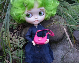 Handmade Blythe Doll Outfit - Dress, Leather Shoes & Bag - 1/6 Scale