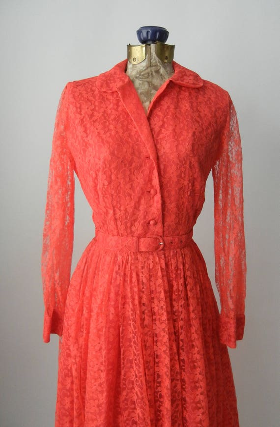 Vintage Dress, 1950s Lace Dress, Pink Lace Gown, … - image 6