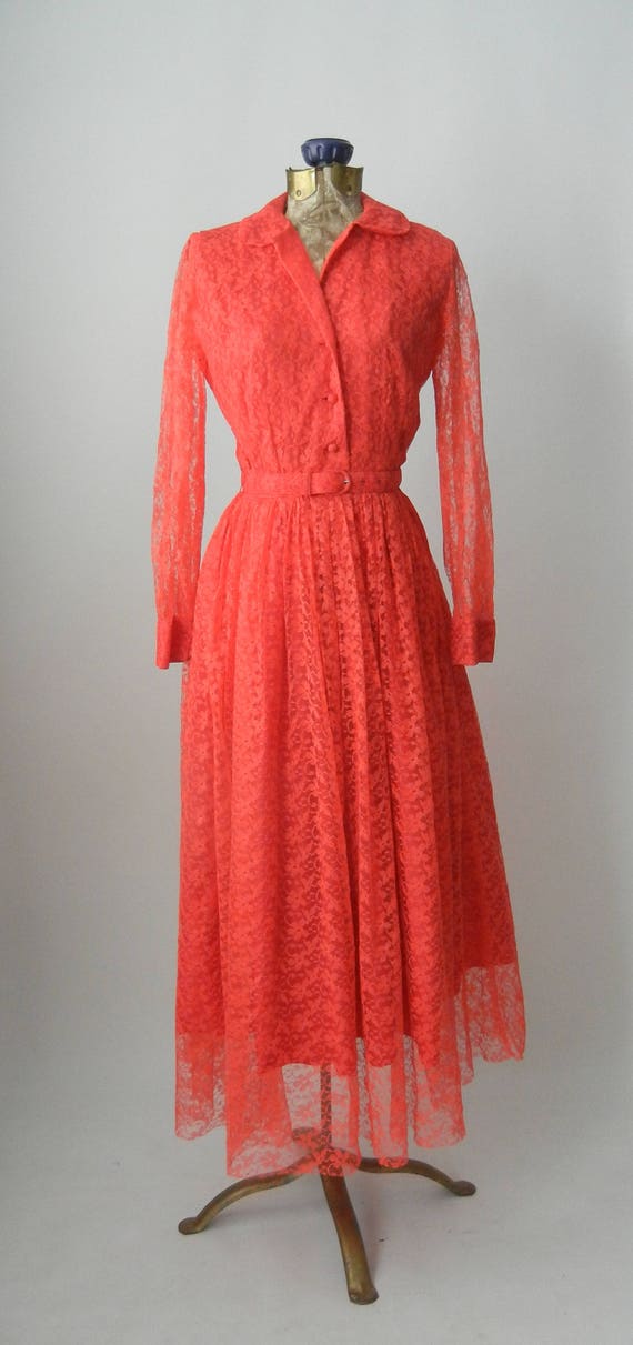 Vintage Dress, 1950s Lace Dress, Pink Lace Gown, … - image 7