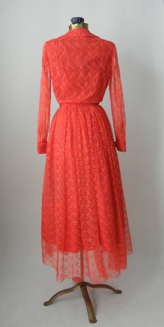 Vintage Dress, 1950s Lace Dress, Pink Lace Gown, … - image 3