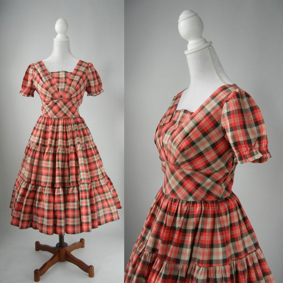 red chequered dress